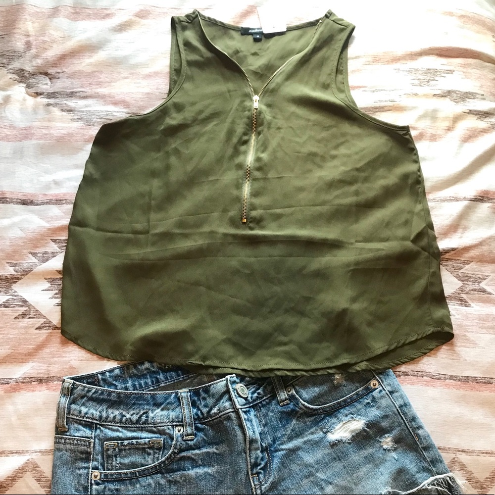 Olive Green Zip Up Top